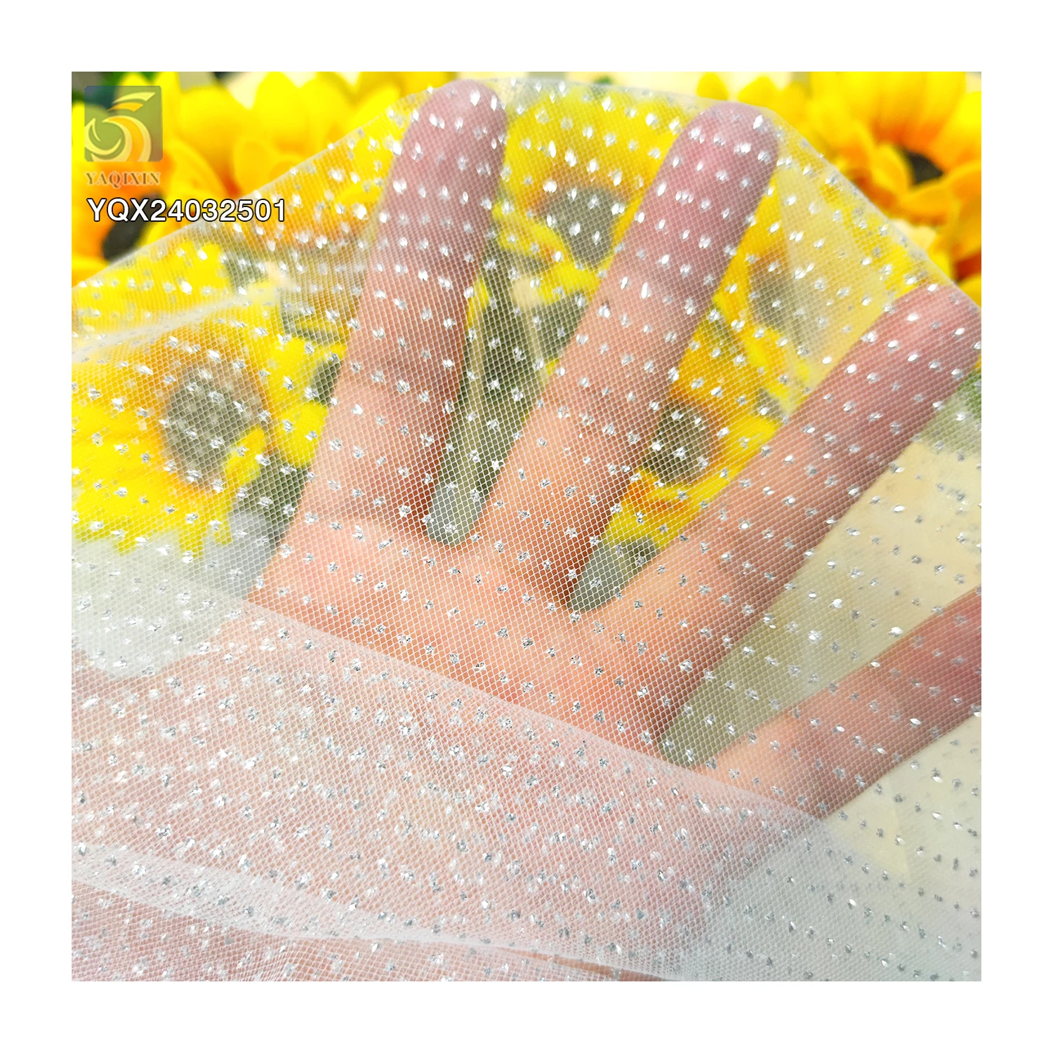 China Factory Wholesale Price White Sparkle Tulle Bridal Fabric Poly Mesh Tulle Wedding Dress Fabric - 100% Polyester, 30...