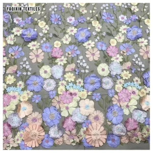 China Manufacturer High-End Handmade Embroidery Lace Fabric French Colorful Flower Material Mesh Lace Fabric - 100%...