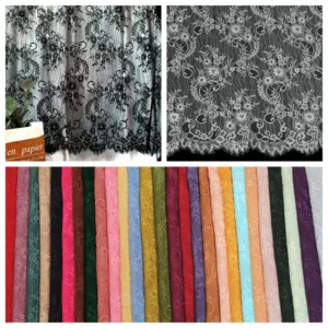 China Wholesale 150CM Chantilly Lace Fabric Eyelash Yarn Lingerie Lace Fabric for Garment - 100% Polyester, 120G, 152 CM...
