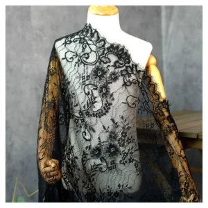 China Wholesale 150CM Chantilly Lace Fabric Eyelash Yarn Lingerie Lace Fabric for Garment - 100% Polyester, 120G, 152 CM...
