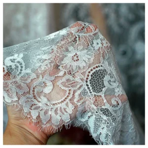 China Wholesale 150CM Chantilly Lace Fabric Eyelash Yarn Lingerie Lace Fabric for Garment - 100% Polyester, 120G, 152 CM...