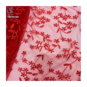 Chinese Rice Valley Pattern Soft Embroidered Mesh Lace Fabric With Custom Embroidery Apparel Fabric by the Yards - 100%...