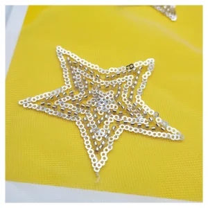 Classic Custom Black/White Tulle Silver Stars Sequins Net Fabrics - Polyester, Metallic, 60 gsm, 150 CM, Fabric, Knitted...