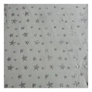 Classic Custom Black/White Tulle Silver Stars Sequins Net Fabrics - Polyester, Metallic, 60 gsm, 150 CM, Fabric, Knitted...