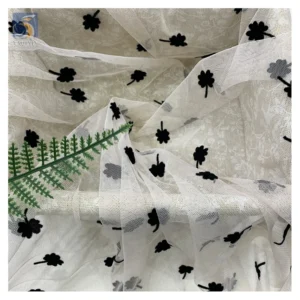 Competitive Price Flock Tulle Net Fabric Dress Model Latest Black French Small Floral Flocked Tulle Mesh Lace Fabric - Mesh...