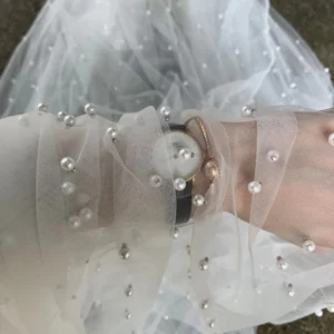 Custom Colorful Pearl Beaded Tulle for Bridal 3D Lace Fabric, Support Multiple Colors Production - Mesh Fabric, 40G, Warp...