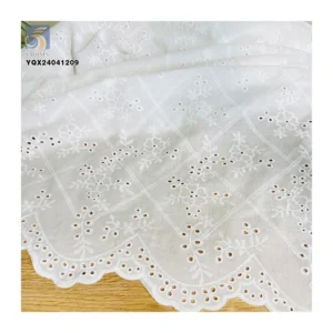 Custom Double Sided Wave Embroidery Soft Lace Swiss Lace Dress White 100%Cotton Embroidery Lace Fabric With Holes - 100%...