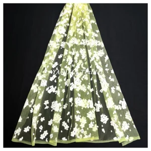 Custom New Arrival Tulle Fabric White Floral Offset Printed Sheer Nylon Stretch Mesh Fabric by the Yard - 100% Polyester, 30...