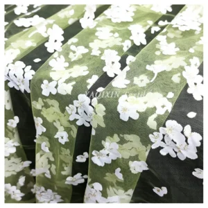 Custom New Arrival Tulle Fabric White Floral Offset Printed Sheer Nylon Stretch Mesh Fabric by the Yard - 100% Polyester, 30...