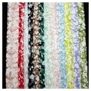 Custom New Arrival Tulle Fabric White Floral Offset Printed Sheer Nylon Stretch Mesh Fabric by the Yard - 100% Polyester, 30...