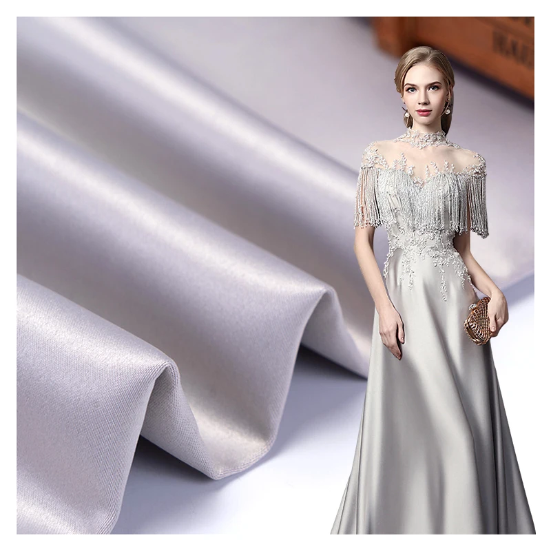 DMF15 75D*300D 160gsm Elegant White 100 Polyester Shiny Bridal Satin Fabric for Wedding Dress - 100% Polyester, 160 gsm, 150...