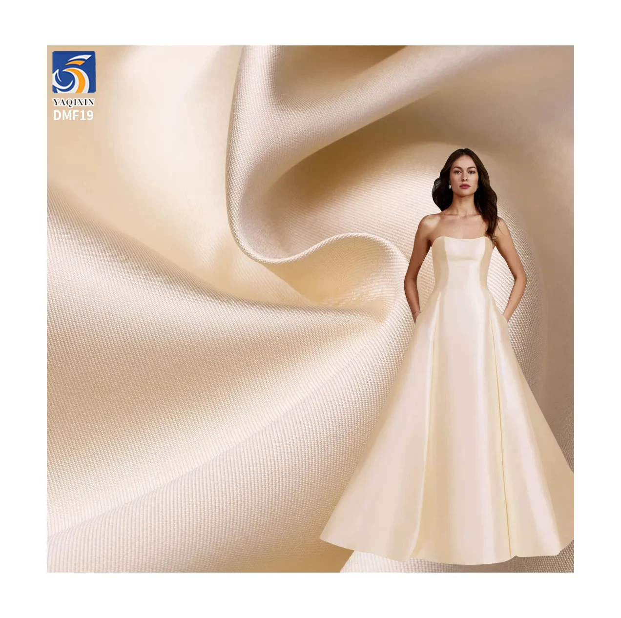 DMF19 Ivory Soft Duchess 100% Polyester Mikado ELLEN Satin Bridal Fabric for Clothing & Dresses Lining 140gsm Weight - 100%...