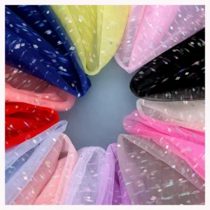 DX112 2026 New Fashion Tulle Rainbow Meteor Shower Hot Stamping Printing Pattern Mesh Tulle Fabric for Princess Dress - 100%...