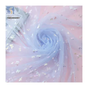 DX132 Stock Cartoon Butterfly Pattern Colorful Foil Print Bronzing Tulle Mesh Fabric Wholesale - 100% Polyester, 30 gsm, 57...