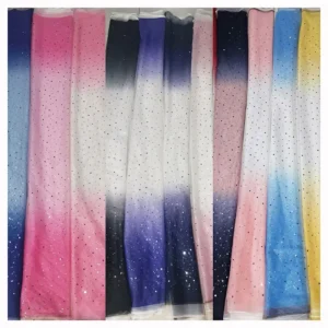 DX144 Sequin Gradient Tulle Metallic Silver Moon Star Glitter Lace Fabric Girl Dress Fabric Ombre Fabric - 100% Polyester...