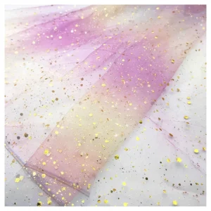 DX152 Rainbow Gradient Polka Dot Digital Foil Printed Glitter Gauze Fabric Party Dress Cloth - 100% Polyester, 40 gsm, 57...