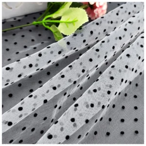 DX161 Flocked Mesh Polka Dot Tulle Lace Net Fabric for Making Wedding Dress - 100% Polyester, 30 gsm, 150 CM, Mesh, Knitted...