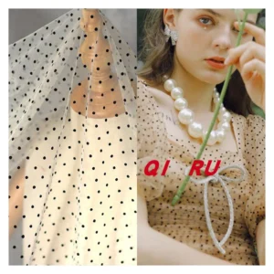 DX161 Flocked Mesh Polka Dot Tulle Lace Net Fabric for Making Wedding Dress - 100% Polyester, 30 gsm, 150 CM, Mesh, Knitted...