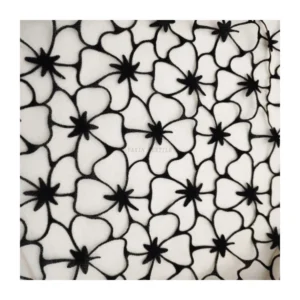 DX163 Fashionable Floral 100% Polyester Black Flocked Tulle Mesh Fabric With Flocking Velvet - 100% Polyester, 15 gsm, 155...