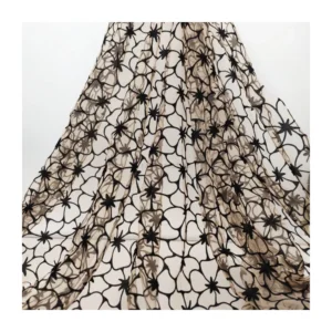 DX163 Fashionable Floral 100% Polyester Black Flocked Tulle Mesh Fabric With Flocking Velvet - 100% Polyester, 15 gsm, 155...