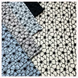 DX163 Fashionable Floral 100% Polyester Black Flocked Tulle Mesh Fabric With Flocking Velvet - 100% Polyester, 15 gsm, 155...