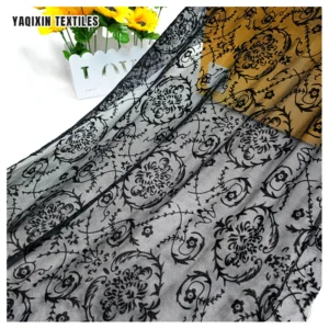 Designer New Custom 4 Way Stretch Clothing 95 Polyester 5 Spandex Flocked Mesh Fabric in Black - 100% Polyester, 90 gsm, 155...