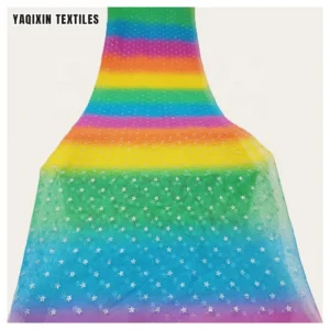 Digital Print Star Rainbow Gradient Lace Tulle Fabric Children's Dance Skirt Clothing Fabric for Children Gift - 100%...