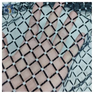 Direct Sales Square Plaid Flocking 36A Polyester Soft Net Mesh Fabric Gold Sparkle Glitter Dot on Tulle Mesh Fabric for...