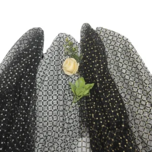 Direct Sales Square Plaid Flocking 36A Polyester Soft Net Mesh Fabric Gold Sparkle Glitter Dot on Tulle Mesh Fabric for...