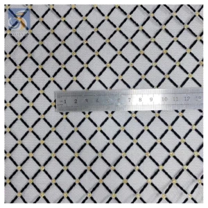 Direct Sales Square Plaid Flocking 36A Polyester Soft Net Mesh Fabric Gold Sparkle Glitter Dot on Tulle Mesh Fabric for...