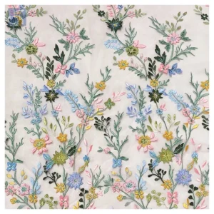 Elegant Hand Made Embroidery Fabric Net Fabric for Dress Embroidery 3D Multicolour Tulle Floral Fabric - 100% Polyester, 100...