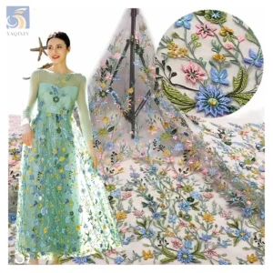 Elegant Hand Made Embroidery Fabric Net Fabric for Dress Embroidery 3D Multicolour Tulle Floral Fabric - 100% Polyester, 100...