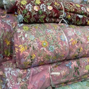 Elegant Hand Made Embroidery Fabric Net Fabric for Dress Embroidery 3D Multicolour Tulle Floral Fabric - 100% Polyester, 100...