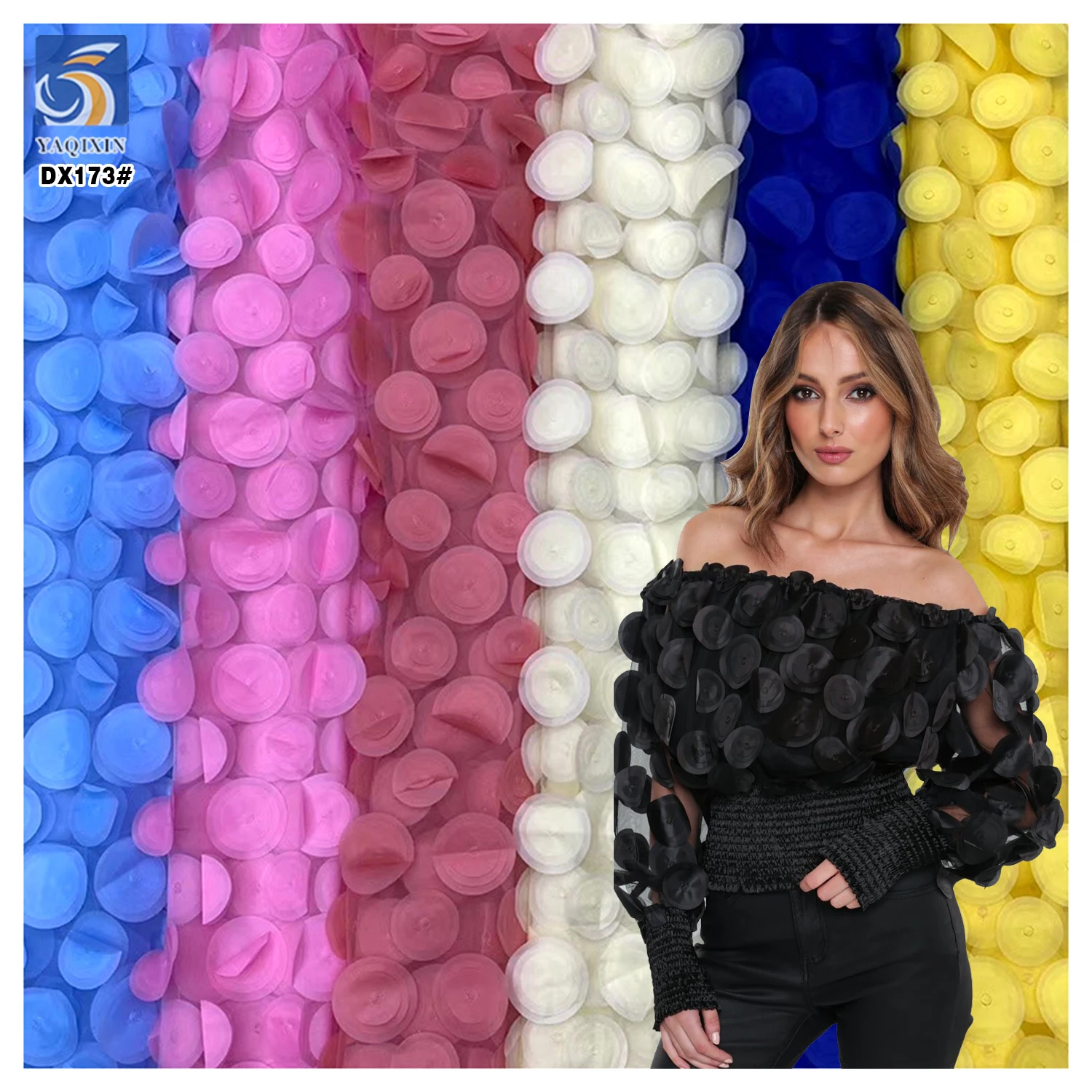 European Laser 3D Circular Polyester Mesh Embroidered Fabric Competitive Price Custom Embroidery Fabric for Wedding - 100%...