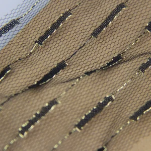 F528 High-Quality Polyester Jacquard Assorted Color Gold Line Lace Mesh Tulle Fabrics for Fashion and Craft - 100%...
