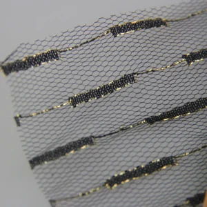 F528 High-Quality Polyester Jacquard Assorted Color Gold Line Lace Mesh Tulle Fabrics for Fashion and Craft - 100%...