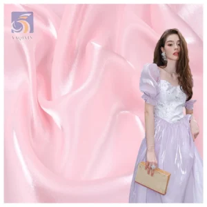 FO001-1 High Quality Luxury Solids Soft Polyester Glossy Organza Fabric Shiny Dress Liquid Organza Fabric - 100% Polyester...