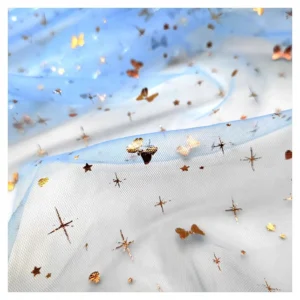 Factory Direct Meteor Shower Print Illusion Flash Tulle Foil Film Printed Fabric Children's Clothing Fashion Design - 100%...