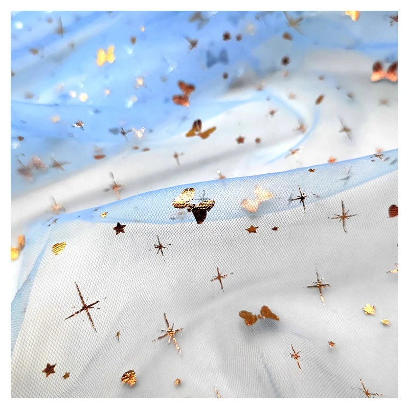 Factory Direct Meteor Shower Print Illusion Flash Tulle Foil Film Printed Fabric Children's Clothing Fashion Design - 100%...