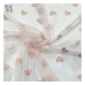 Factory Low Price Wholesale Price Tulle Fabric Heart Flocked Mesh Bra Tulle Fabric Novel Tulle 5 Yards - 100% Polyester, 60...