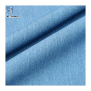 Factory Wholesale Sky Blue Light Denim Fabric 35% Polyester 65% Rayon Cavalry Twill Polyester Denim Fabric for Shirt Skirt...