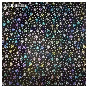 Fluorescent Hot Film 2026 New Arrival Pattern Heart Star Print Fabric Black Soft Polyester Tulle Fabric Roll 50 Yards Moq...