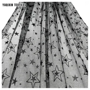 Free Samples Black Star Flocking Tulle Mesh Lace Fabric Glitter Polyester Material with Pattern Design for Girls' Garments...