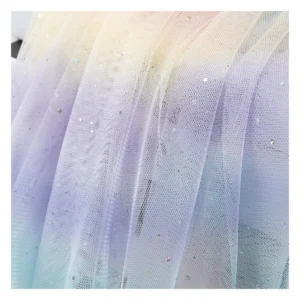 GT001 Multicolored Rainbow Gradient Tulle Mesh Net Fabric Glitter Sequin Rhinestones Wedding Dress Design for Outdoor Use...