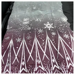 GT002 2025 Latest Christmas Tulle Fabric Ombre Print Fabric Tulle Lace Fabric with Silver Snowflake for Skirt - 100%...