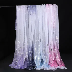 GT002 2025 Latest Christmas Tulle Fabric Ombre Print Fabric Tulle Lace Fabric with Silver Snowflake for Skirt - 100%...
