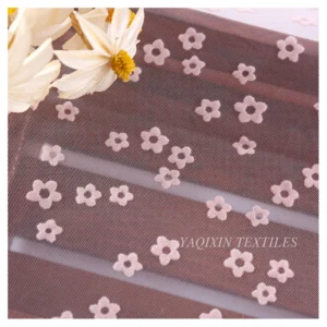 Girls Skirt Floral White Flocked Print 100%Nylon Mesh Fabric Tulle Roll Fabric Textile Wholesaler - 100% Nylon, 60 gsm, 155...