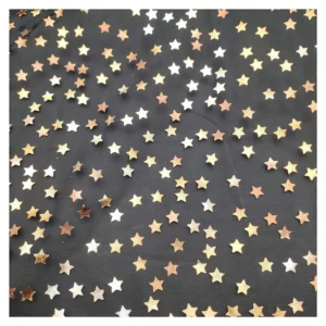 Golden Five-Pointed Star Pattern Bronzing Film Foil Tulle Mesh Fabric - 100% Polyester, 25 gsm, 155 CM, Mesh, Knitted...