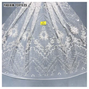 Guangzhou Manufacturer Design Custom Luxurious Pure White Wedding Laces Fabrics Polyester Tulle Bridal Glitter Lace Fabric...