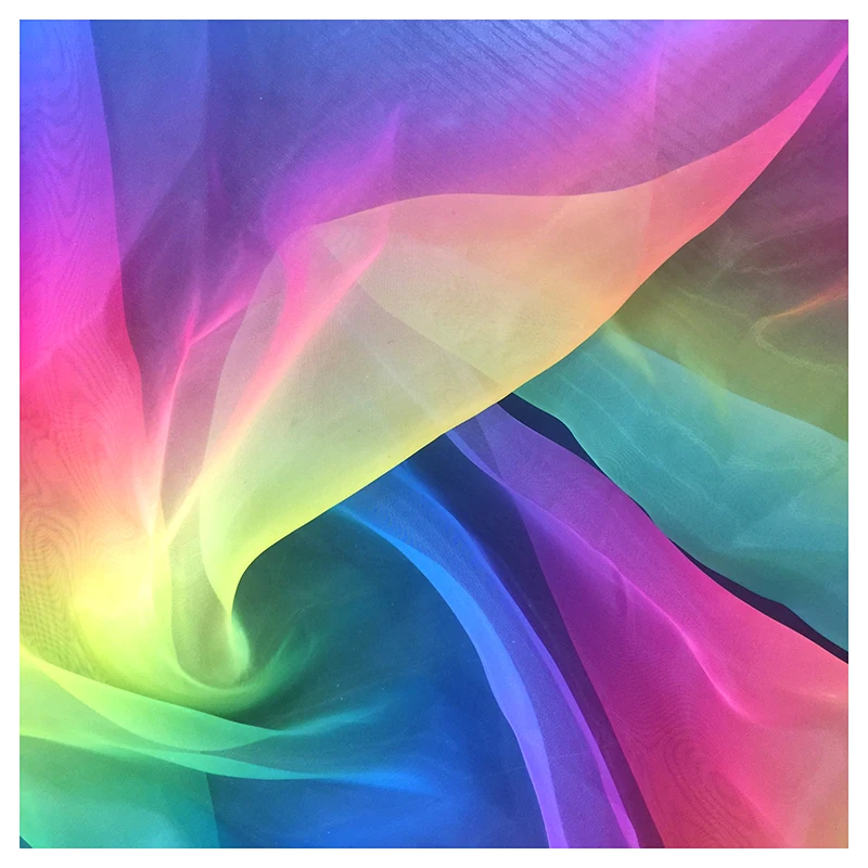 Guangzhou Manufacturer Digital Print Polyester Stiff Organza Two Tone Rainbow Gradient Ombre Organza Fabric - 100%...